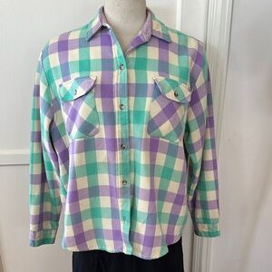 Vintage 80s 90s Plaid Button-Up Shirt in Purple and Green